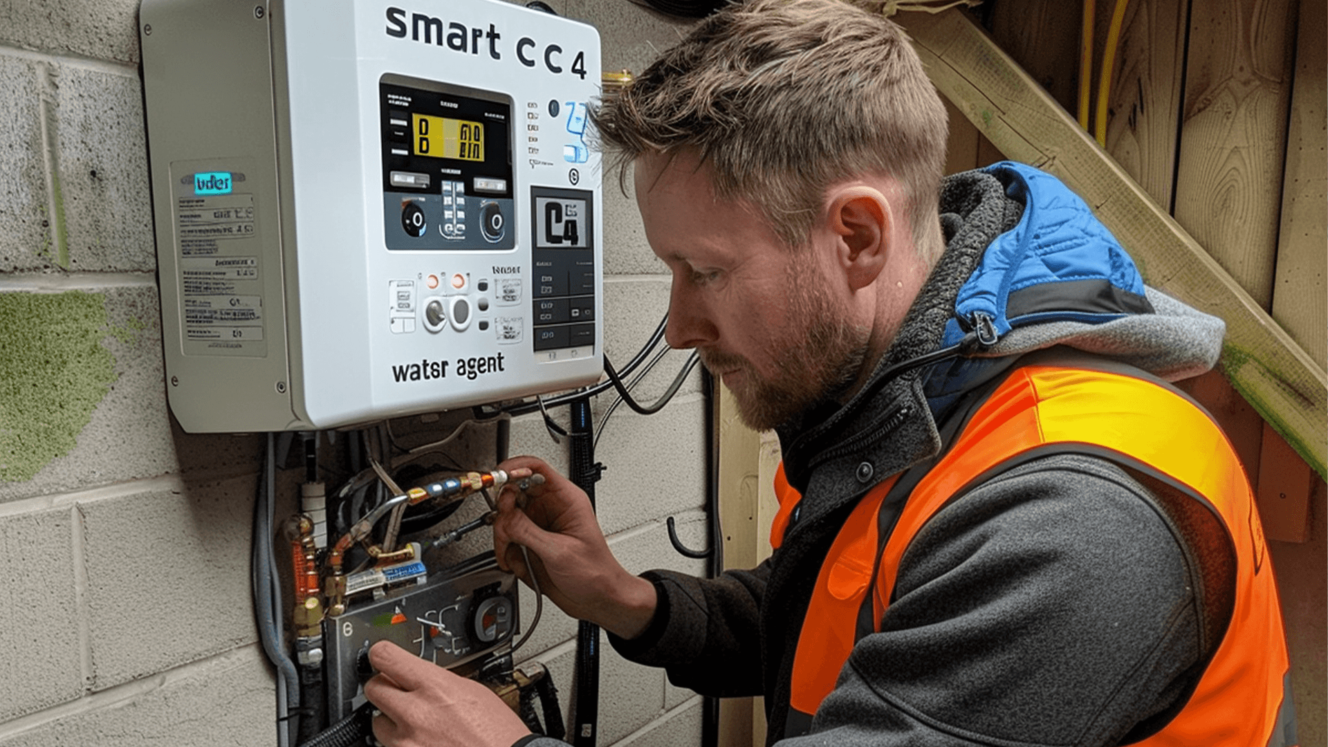 Electrician installing smart meter