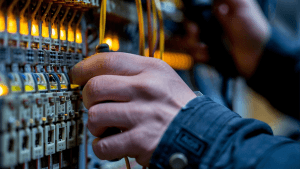 Electrician installing fusebox