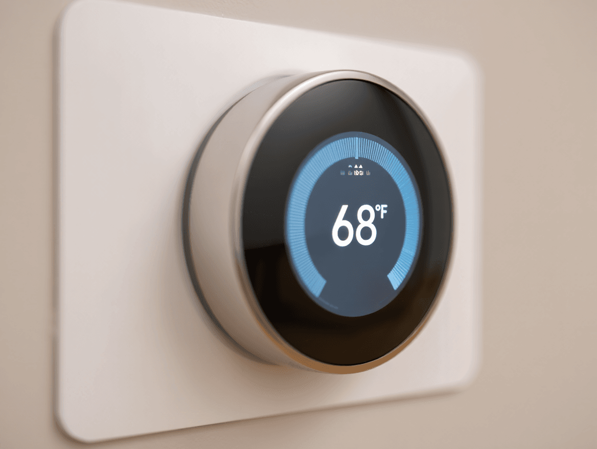 Digital thermostat showing temperature in a home