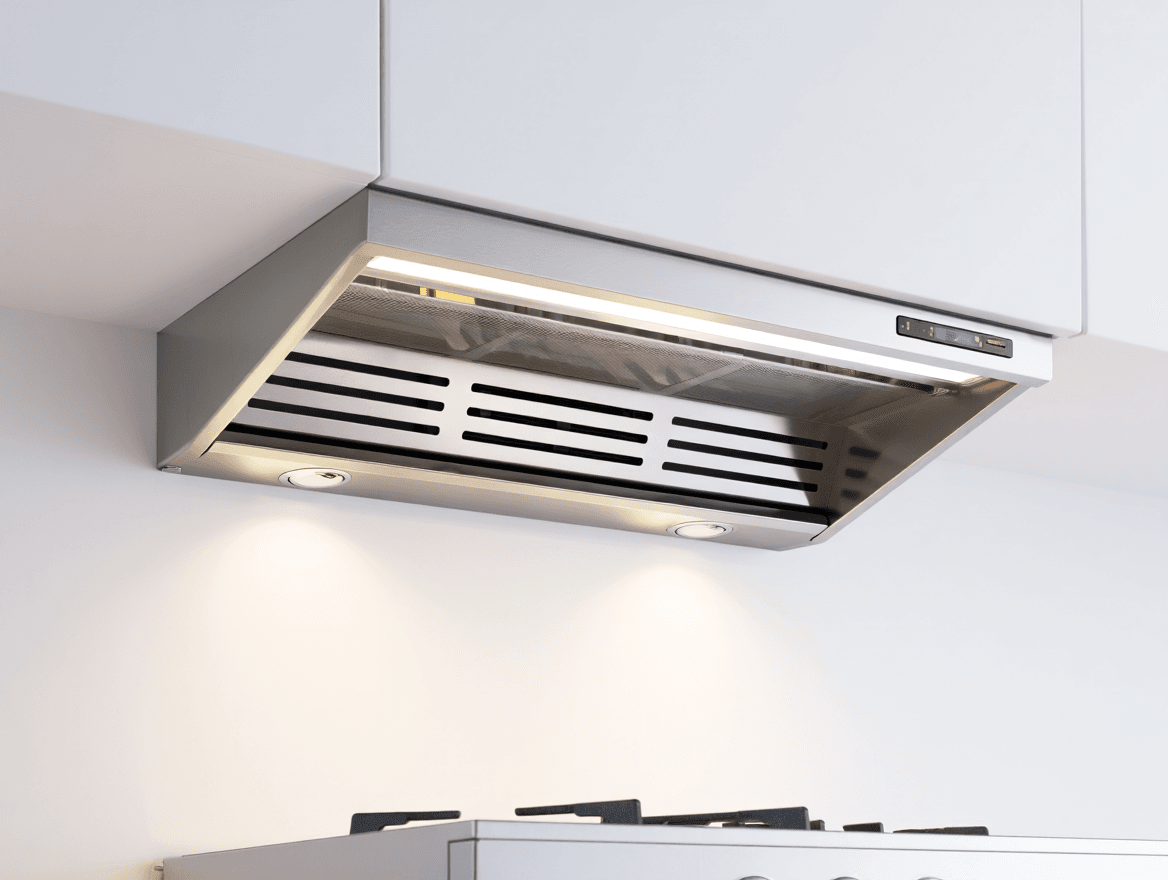 Kitchen hood extractor fan above an oven